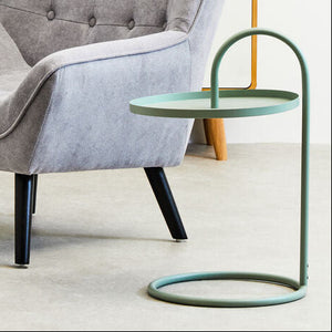 Green Round Top Side Table with Grey Finish Iron Hanging Frame, Trosa