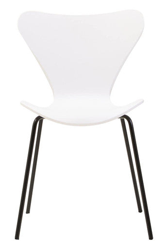 White chair with black legs on a white background