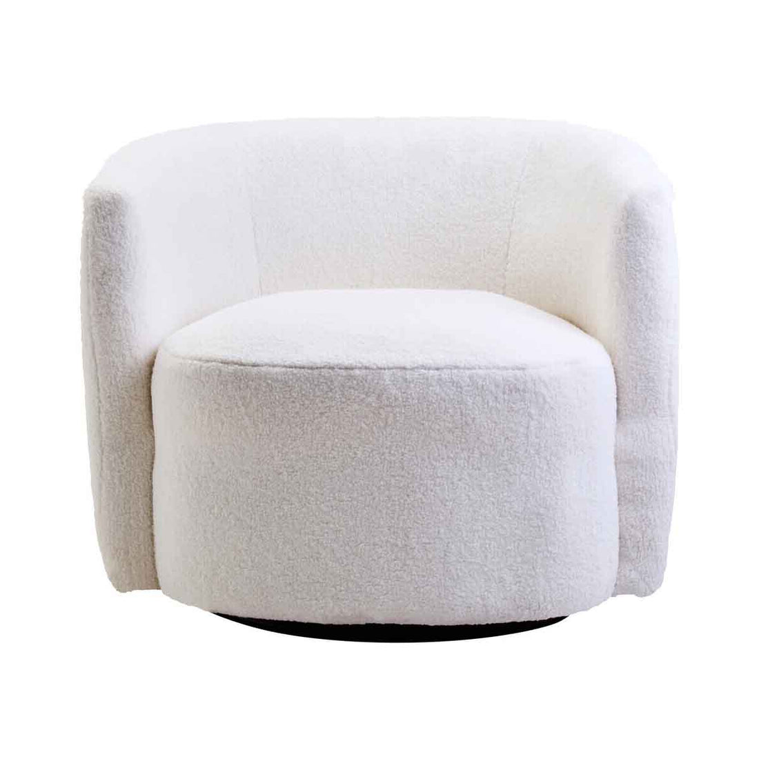 Montreal Ivory Boucle Effect Curved Lounge Chair With Swivel Base