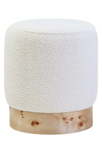 Mota Burl Wood And Cream Boucle Round Stool