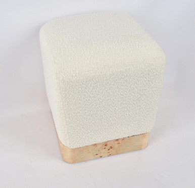 Mota Burl Wood And Cream Boucle Square Stool - Image 3