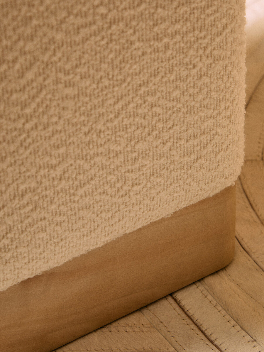 Mota Burl Wood And Cream Boucle Square Stool - Image 6