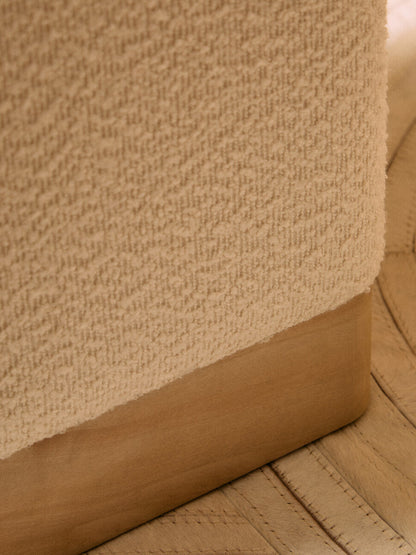 Mota Burl Wood And Cream Boucle Sqaure Stool