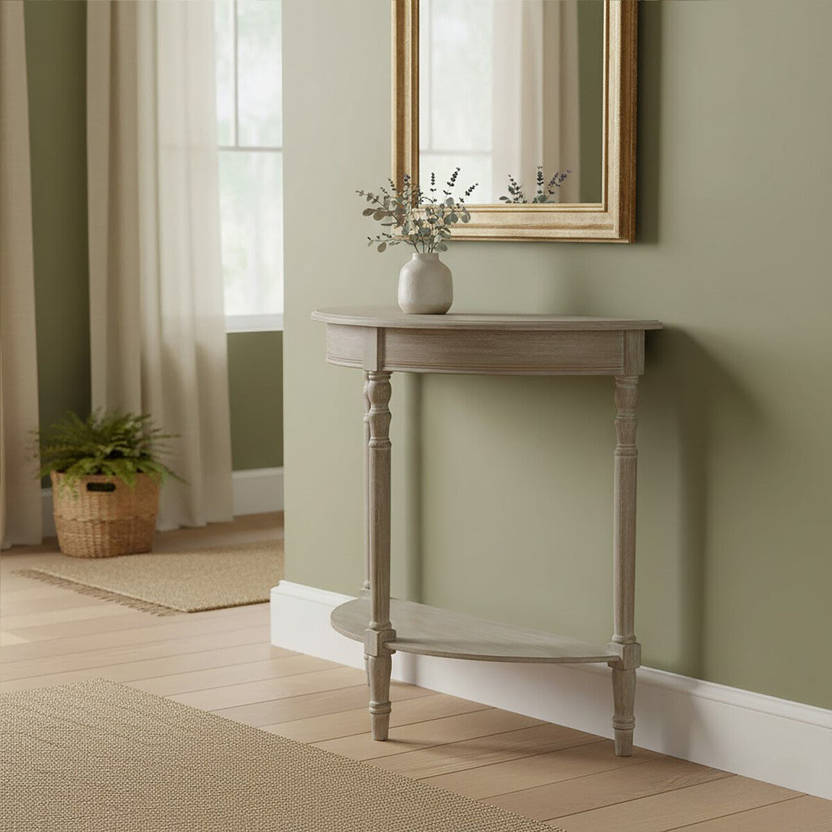 Heritage Half Moon Natural Pine Wood Console Table