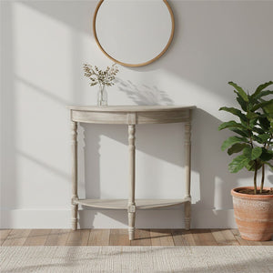 Heritage Natural Wash Wooden Half Moon Console Table with Lower Shelf