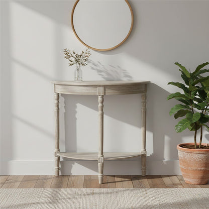 Heritage Half Moon Natural Pine Wood Console Table