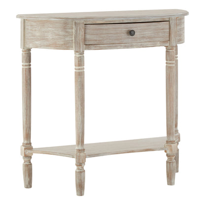 Heritage Washed Finish Pine Wood Half Moon Console Table with Drawer
