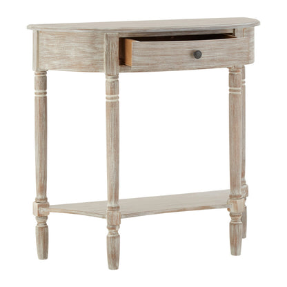 Heritage Washed Finish Pine Wood Half Moon Console Table with Drawer
