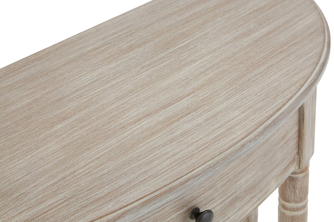 Heritage Natural Wash Pine Wood Half Moon Console Table with Drawer