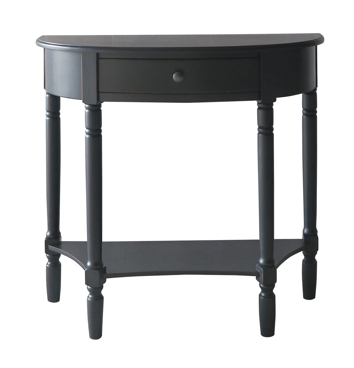 Heritage Black Pine Wood Half Moon Console Table with Drawer