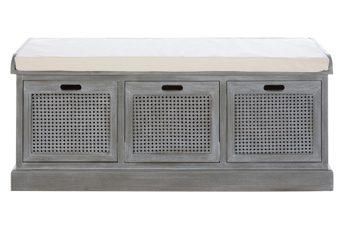 Heritage Grey Three Drawer Storage Bench with Cushion