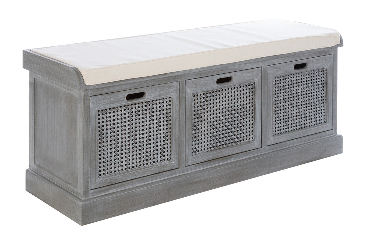 Heritage Grey Three Drawer Storage Bench with Cushion - Image 2