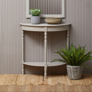 Heritage Grey Putty Pine Wood Half Moon Console Table