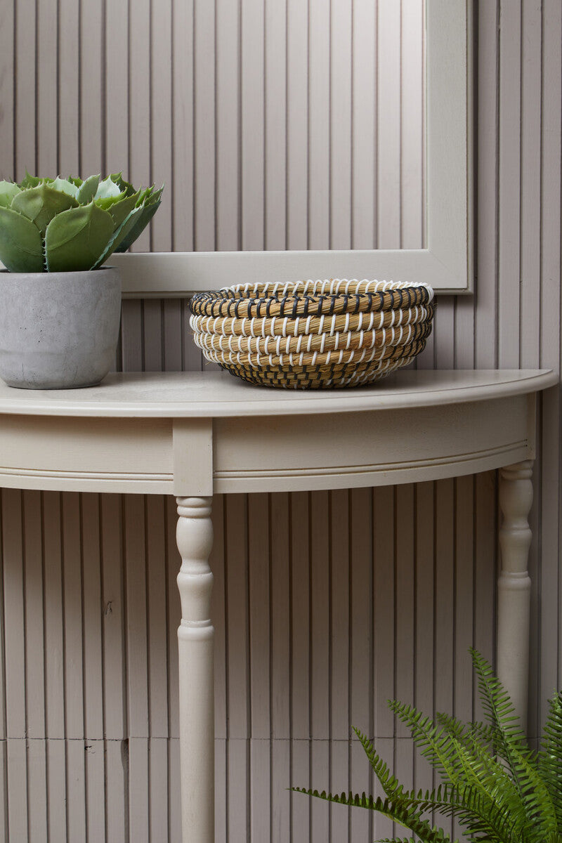 Heritage Grey Putty Pine Wood Half Moon Console Table