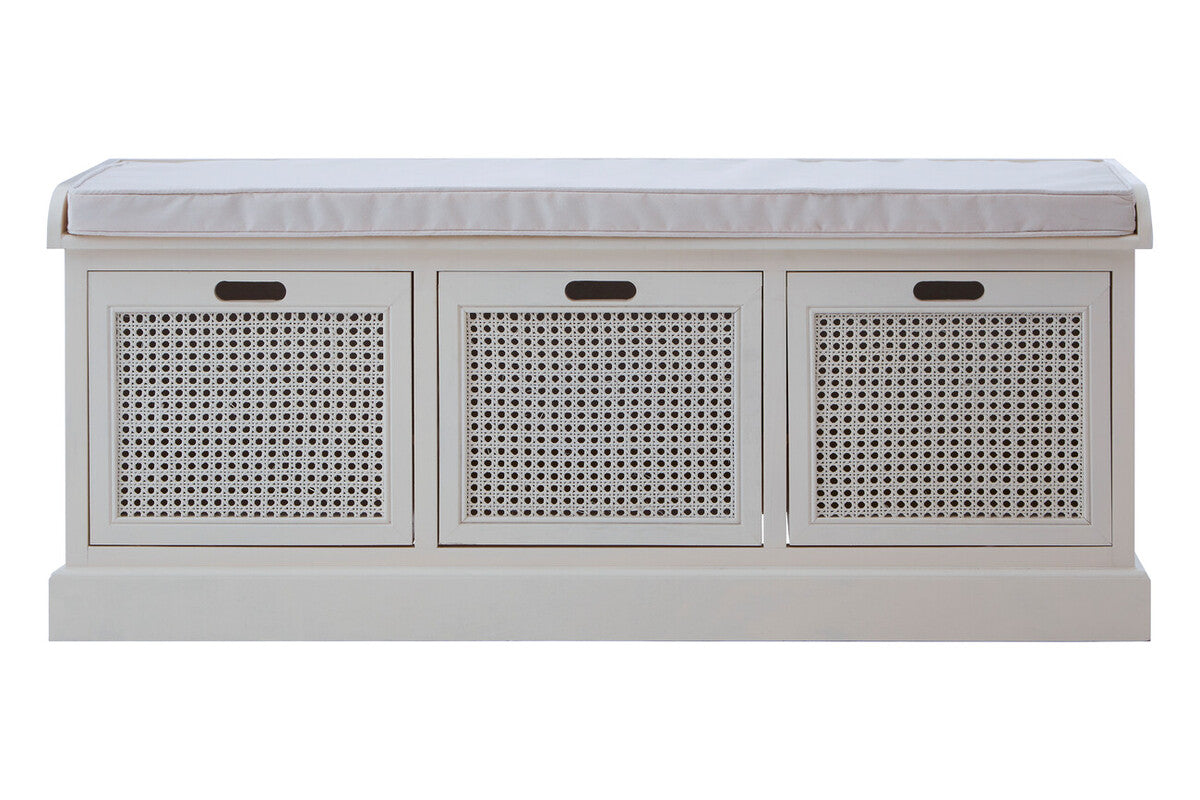 Heritage White Three Drawer Storage Bench with Cushion - Image 1