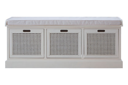 Heritage White Three Drawer Storage Bench with Cushion - Image 1