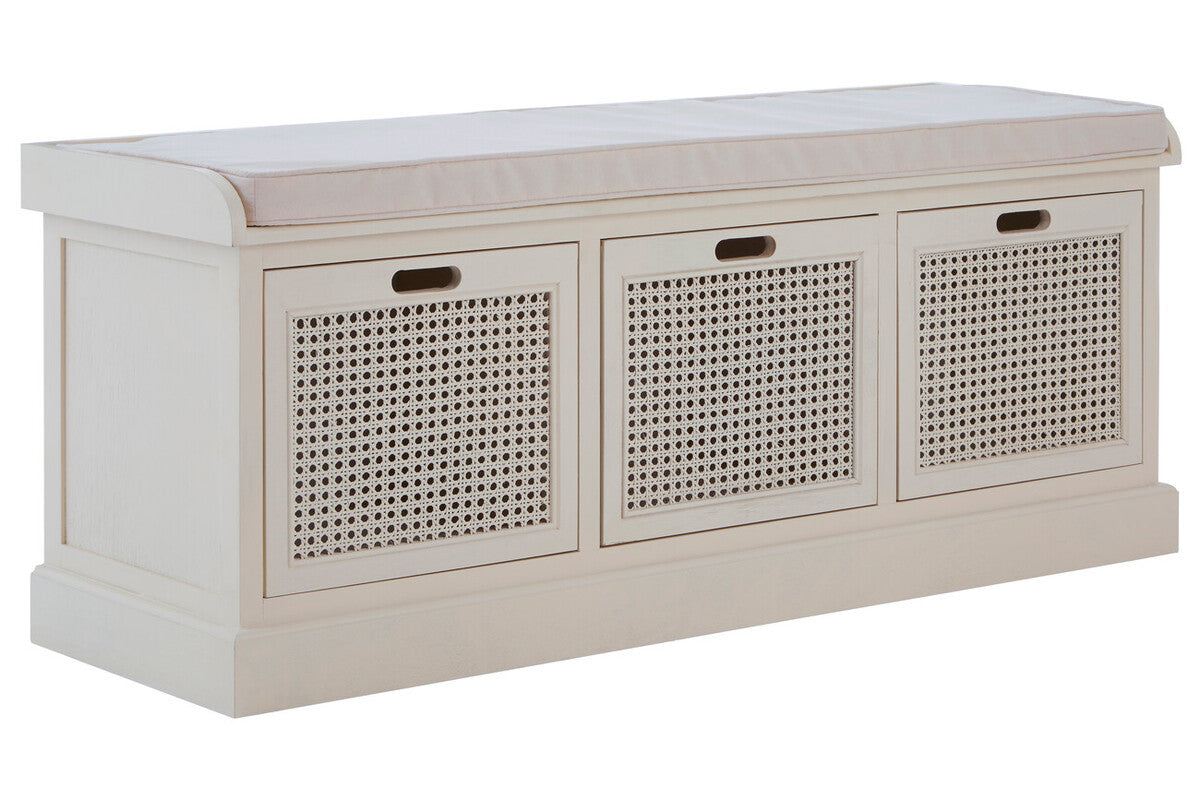 Heritage White Three Drawer Storage Bench with Cushion - Image 2