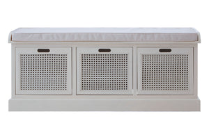 Heritage Antique White Three Drawer Storage Bench with Cushion