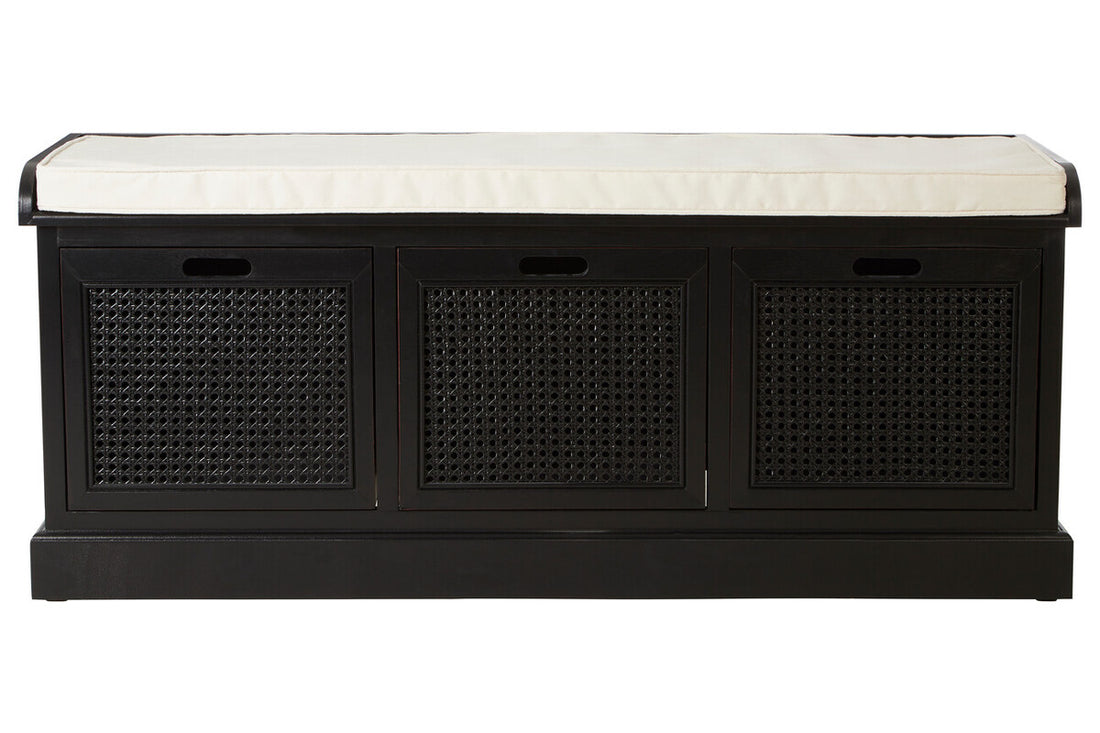 Heritage Black Three Drawer Storage Bench with Cushion