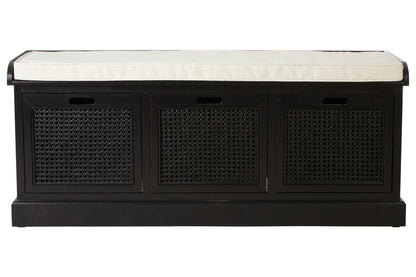 Heritage Black Three Drawer Storage Bench with Cushion - Image 1