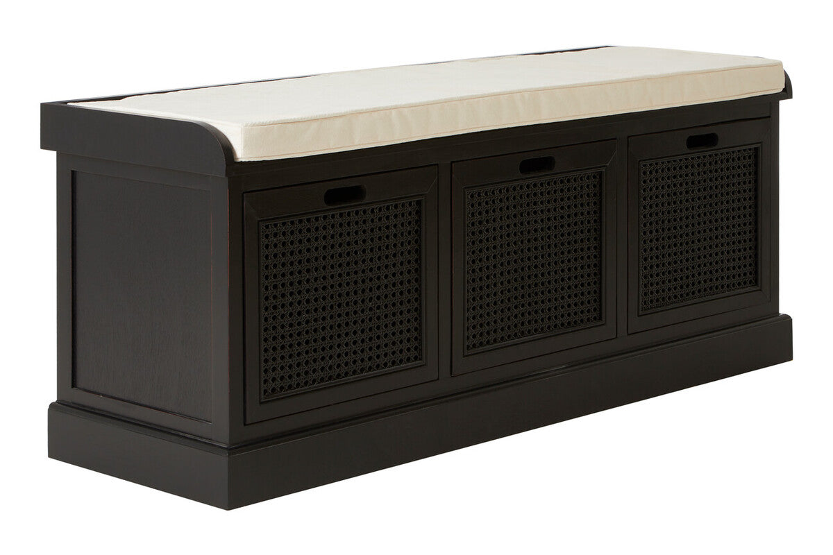 Heritage Black Three Drawer Storage Bench with Cushion - Image 2