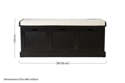Heritage Black Three Drawer Storage Bench with Cushion - Image 7