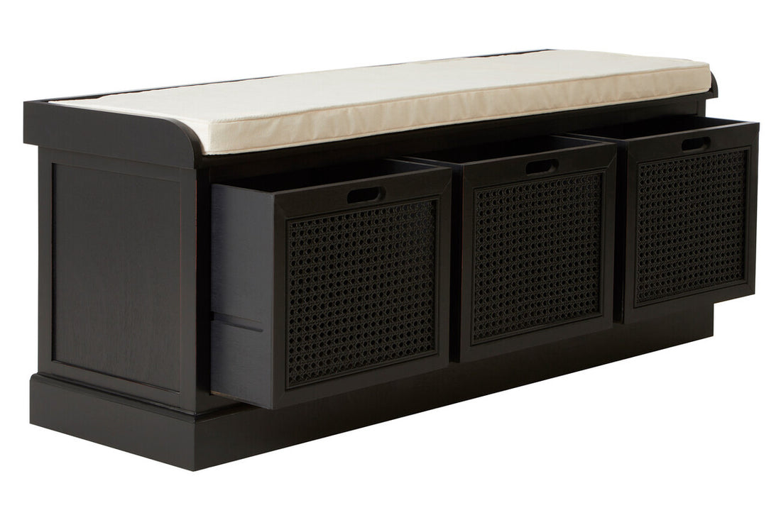Heritage Black Three Drawer Storage Bench with Cushion - Image 5