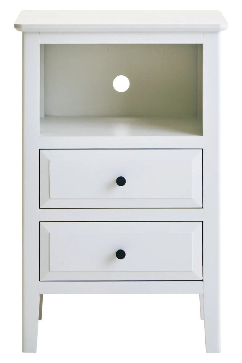 Heritage Two Drawer White Finish Wood Side Table