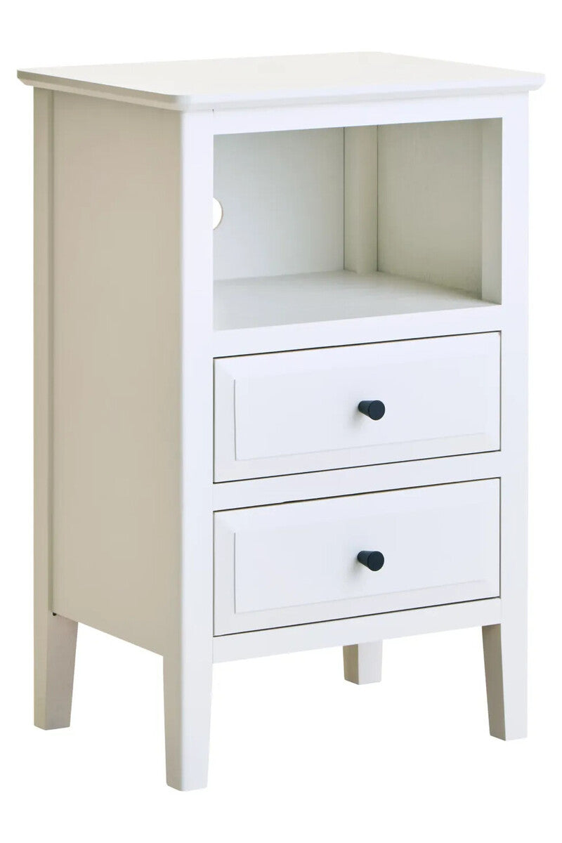 Heritage Two Drawer White Finish Wood Side Table