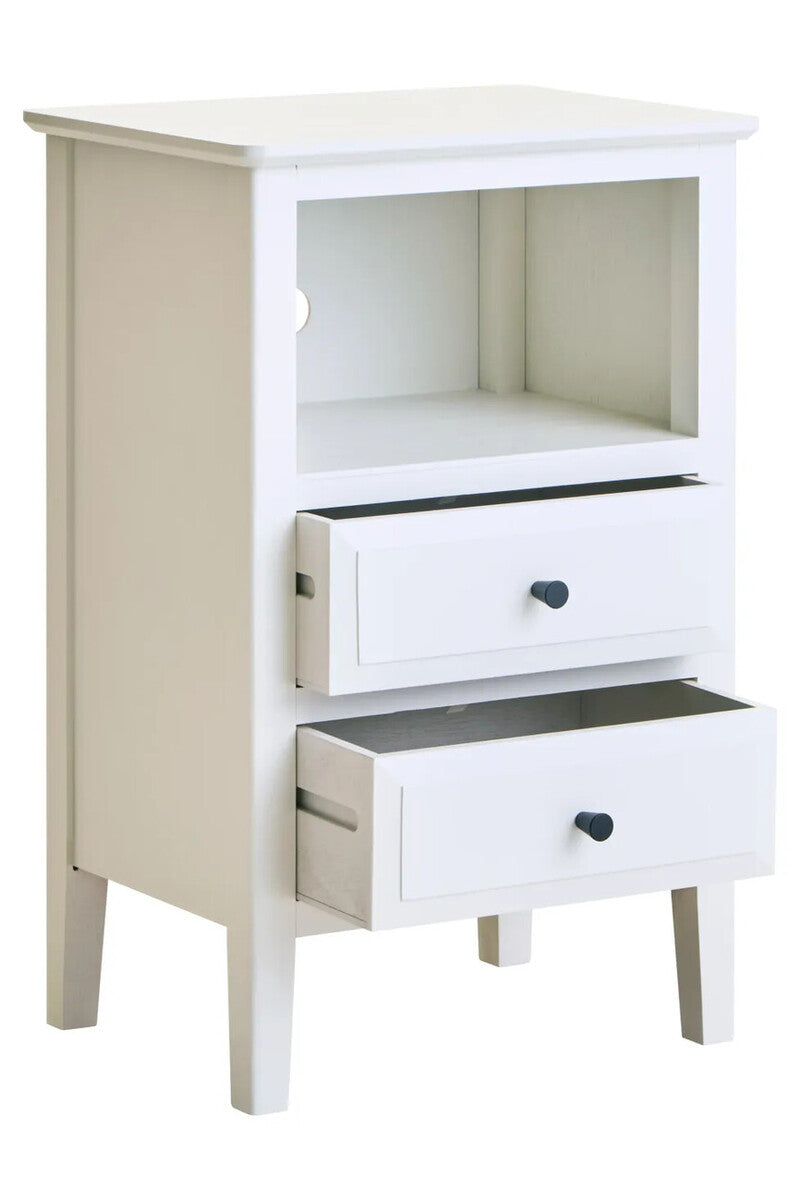 Heritage Two Drawer White Wood Side Table