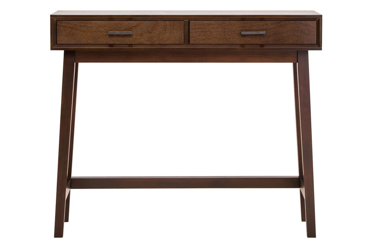 Brown Walnut Finish 2 Drawer Wooden Console Table, Heritage