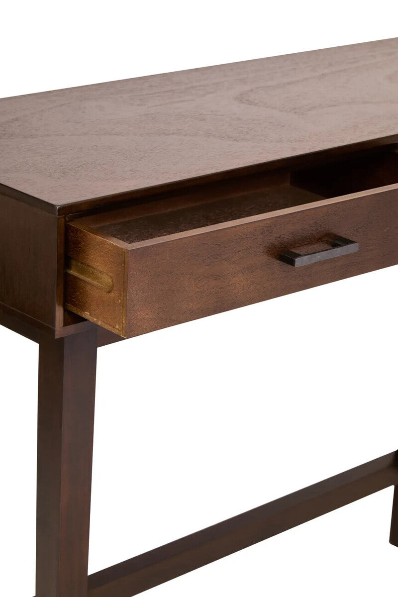 Brown Walnut Finish 2 Drawer Wooden Console Table, Heritage