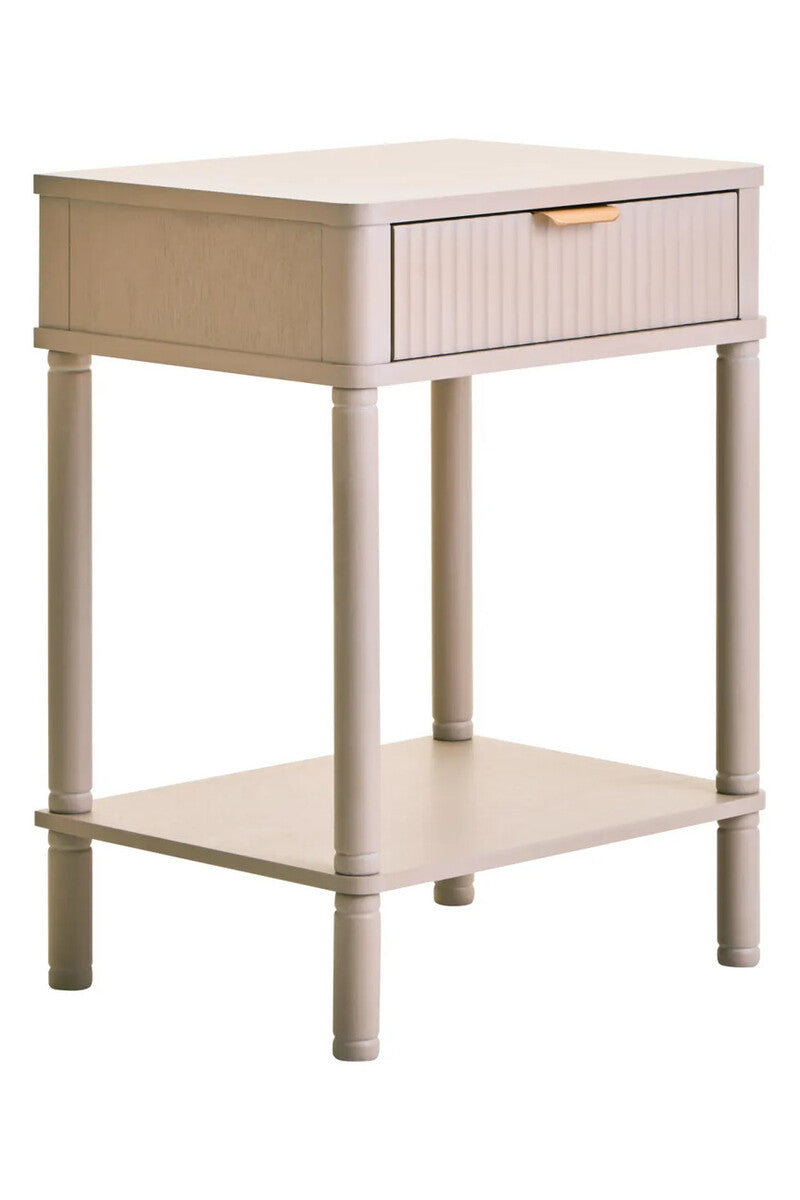 Heritage One Drawer Reed Detail Taupe Wood Side Table