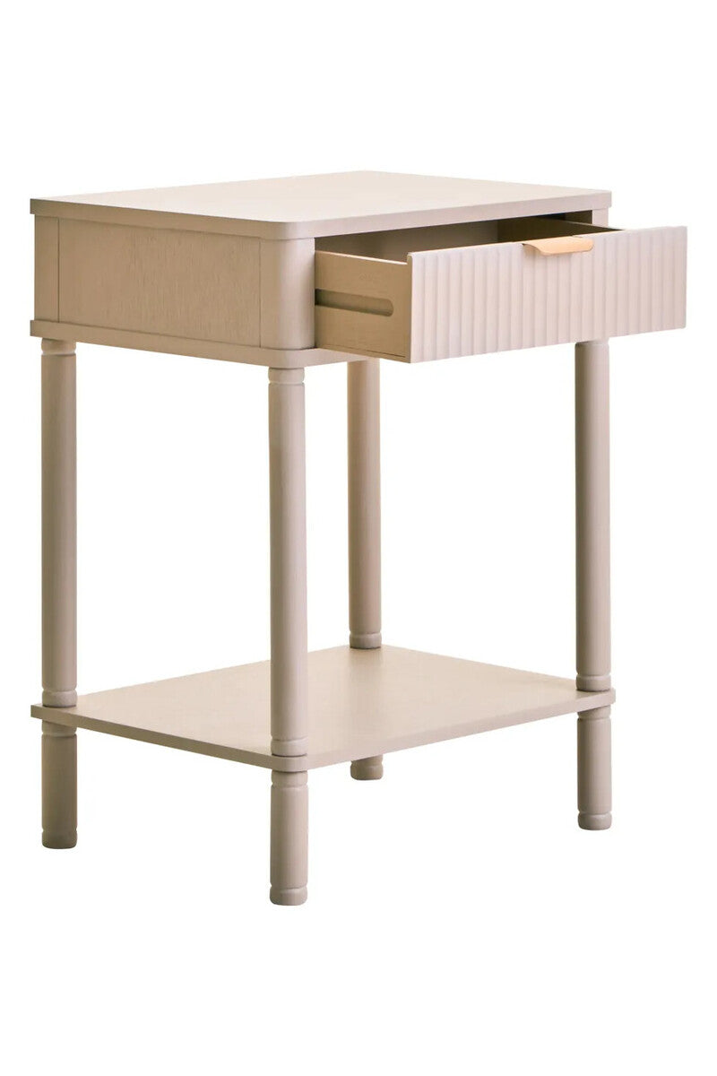 Heritage One Drawer Reed Detail Taupe Wood Side Table