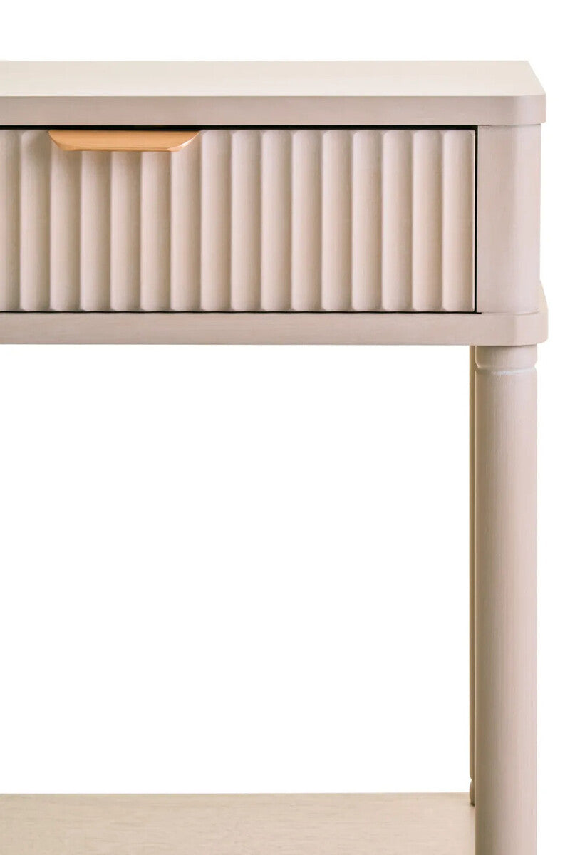 Heritage One Drawer Reed Detail Taupe Wood Side Table