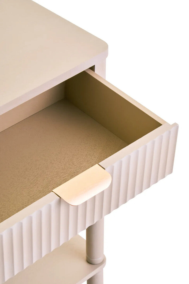 Heritage One Drawer Reed Detail Taupe Wood Side Table