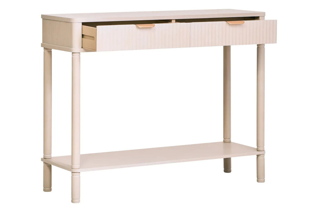 Heritage Two Drawer Reed Detail Taupe Wood Console Table