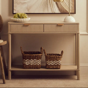 Heritage Taupe Finish Wooden 2 Drawer Console Table with Reed Detail