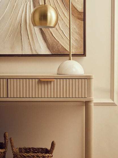 Taupe 2 Drawer Reed Detail  Wooden Console Table, Heritage