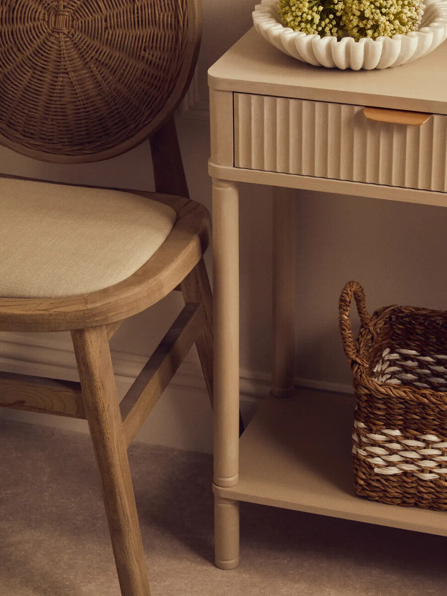 Taupe 2 Drawer Reed Detail  Wooden Console Table, Heritage