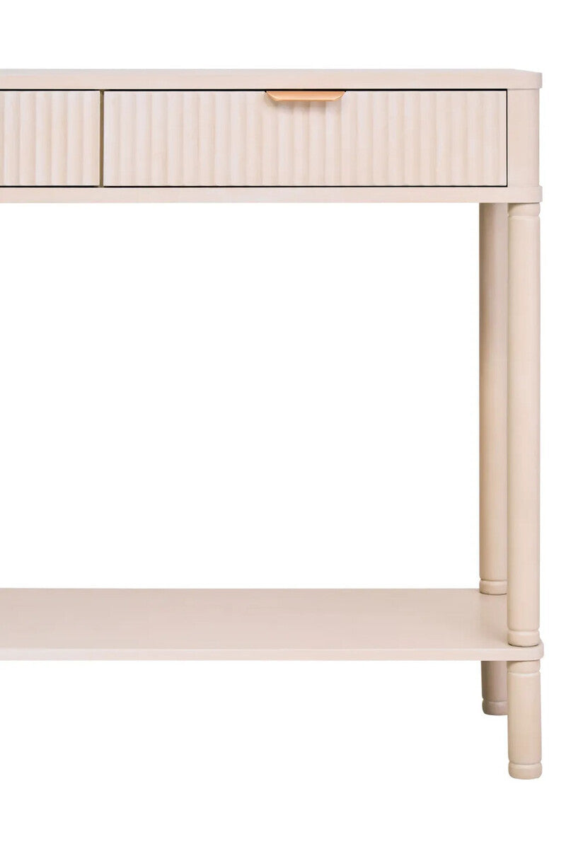 Taupe 2 Drawer Reed Detail  Wooden Console Table, Heritage