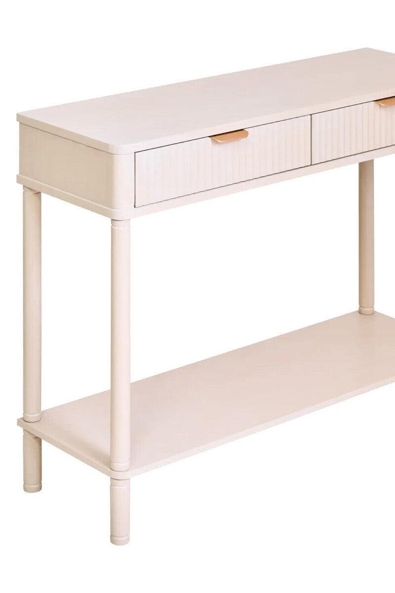 Taupe 2 Drawer Reed Detail  Wooden Console Table, Heritage