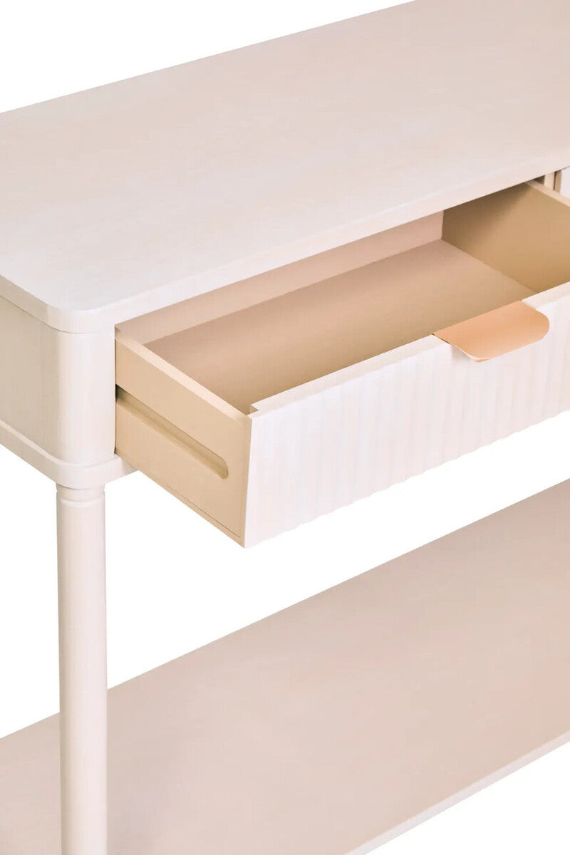 Taupe 2 Drawer Reed Detail  Wooden Console Table, Heritage