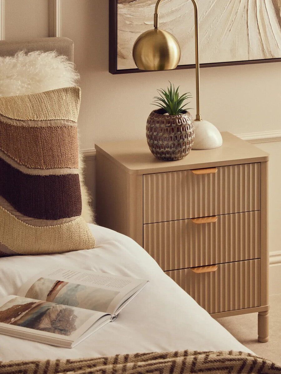 Heritage Reed Detail Taupe Finish Three Drawer Chest