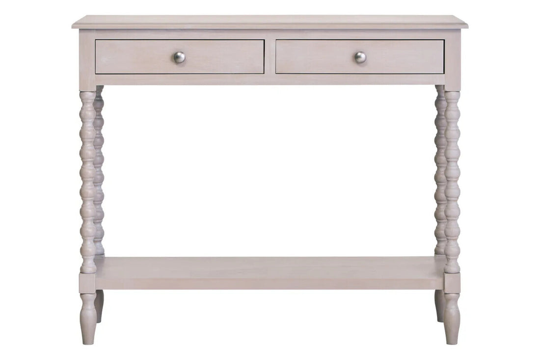 Heritage Two Drawer Bobble Detail Grey Wood Console Table
