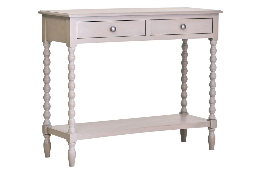Heritage Two Drawer Bobble Detail Grey Wood Console Table