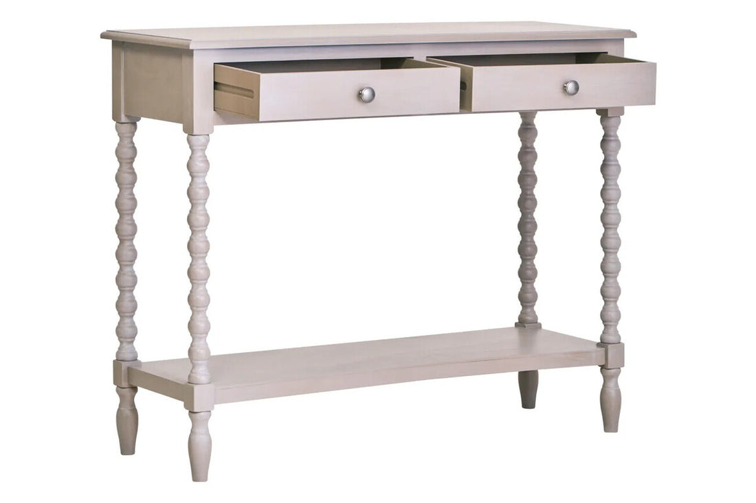 Heritage Two Drawer Bobble Detail Grey Wood Console Table