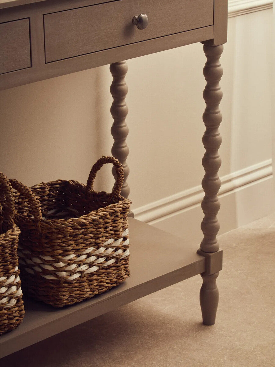 Heritage Two Drawer Bobble Detail Grey Wood Console Table