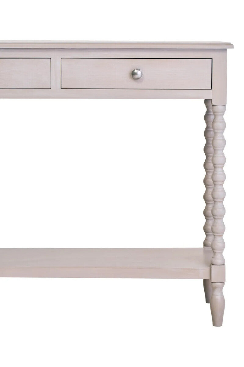 Heritage Two Drawer Bobble Detail Grey Wood Console Table