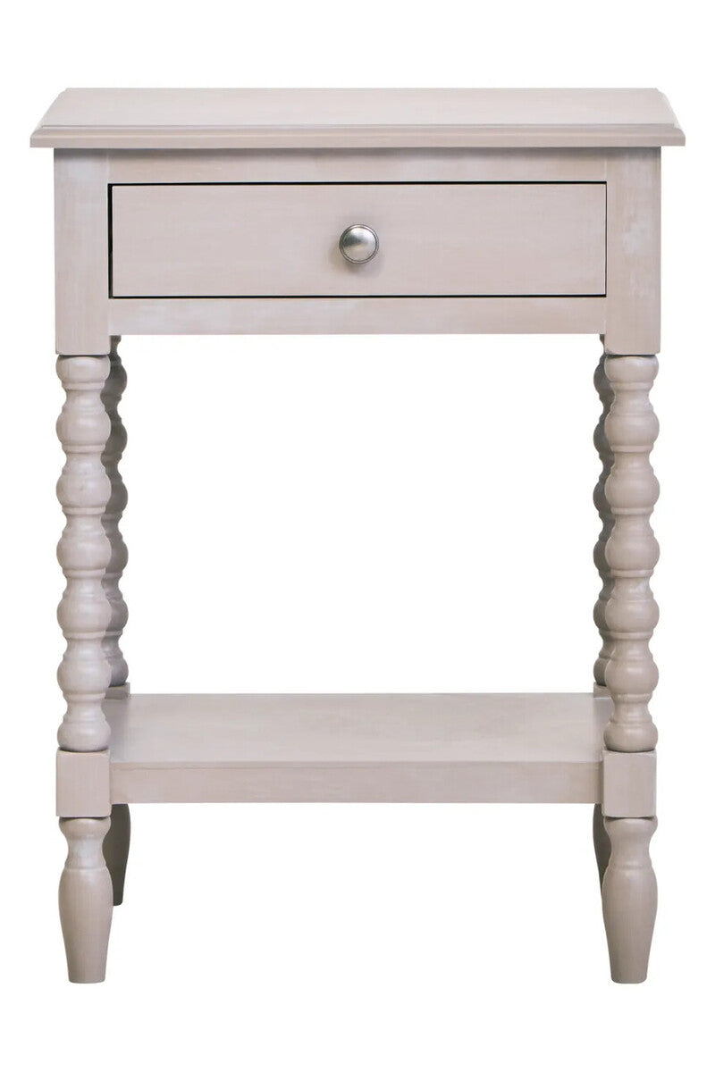 Heritage One Drawer Bobble Detail Grey Wood Side Table